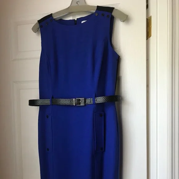 blue fringe dress Avec Les Filles Asymmetric Twist Front Dress Women's Dress Baja Blue : SM